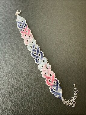 Handmade Pink & Blue Floral Macramé Bracelet
